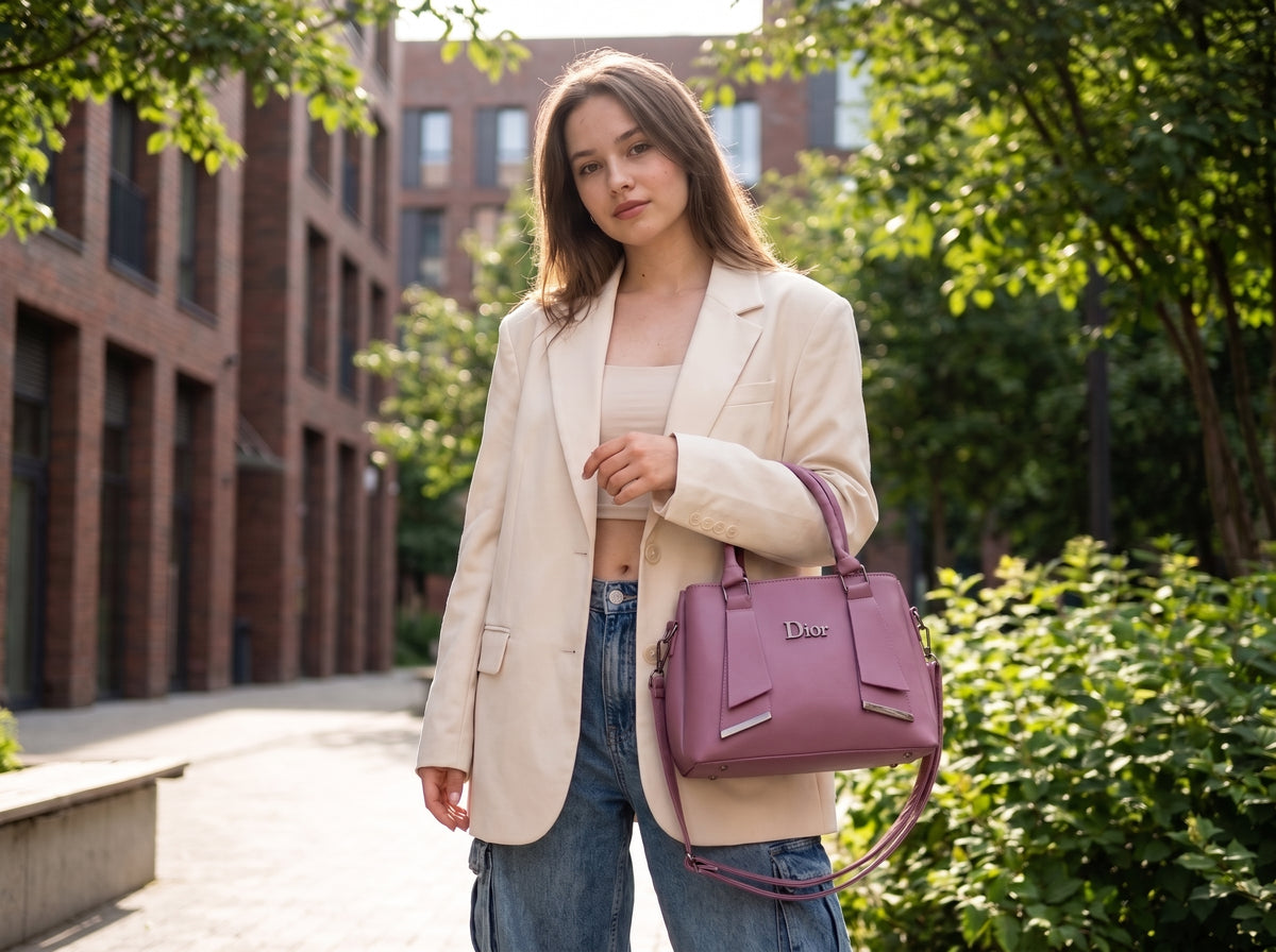 Premium Purple Structured Tote & Crossbody Bag