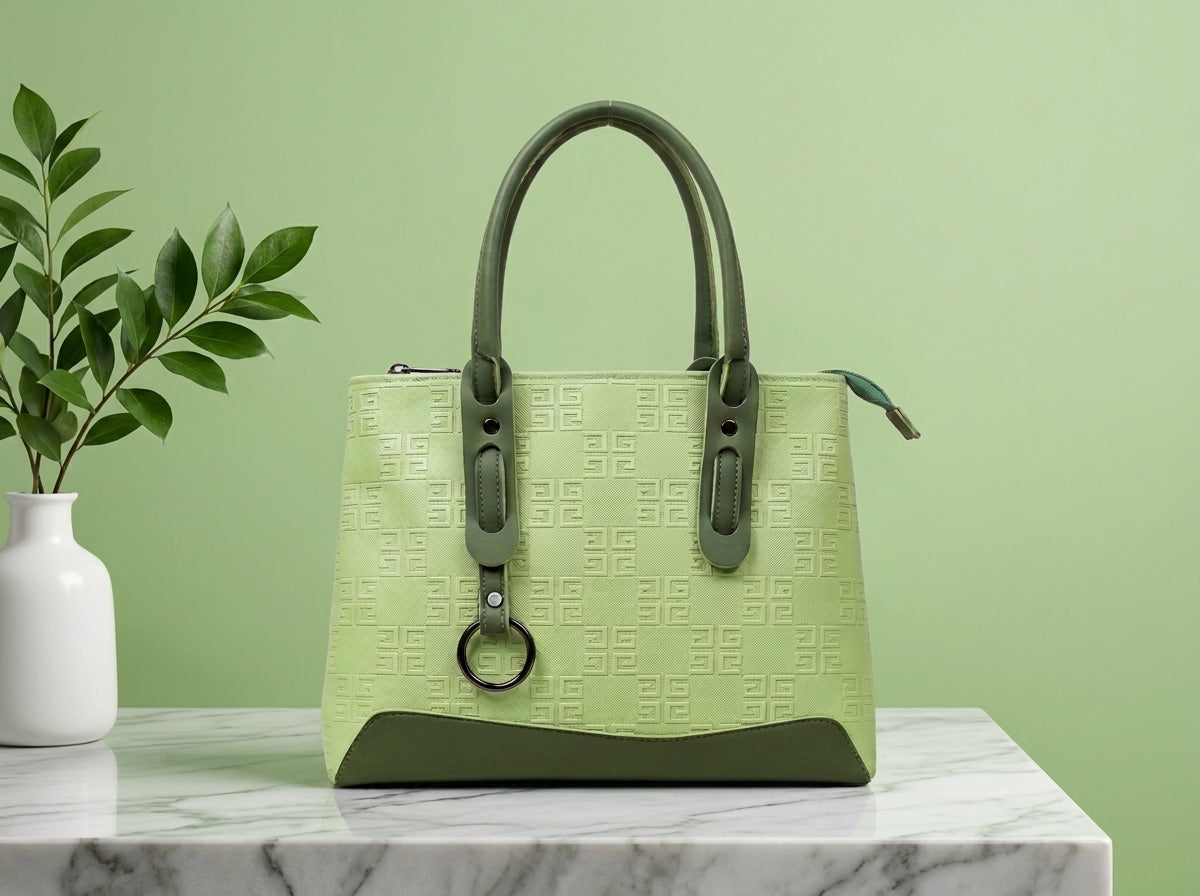 Pistachio Green Geometric Embossed Structured Tote