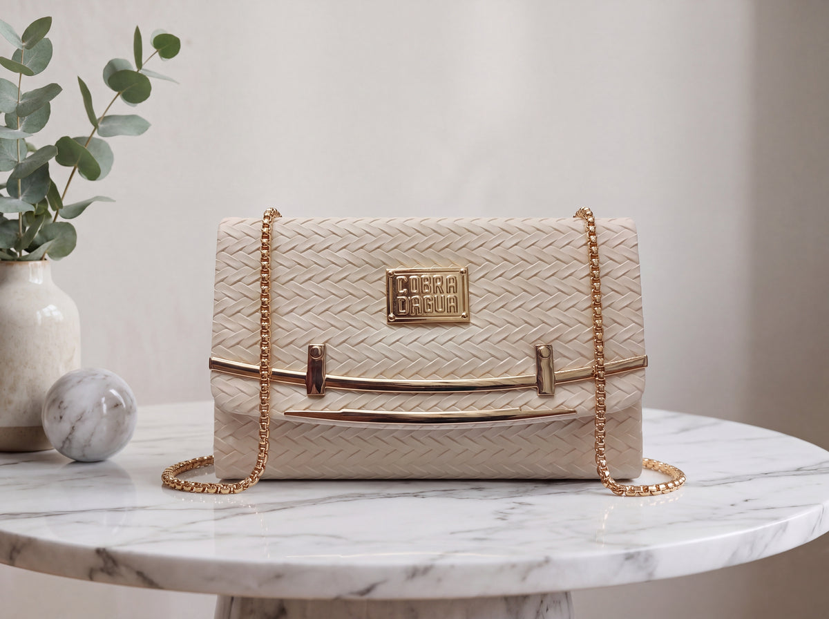 Cream Woven Texture Flap Crossbody & Shoulder Bag