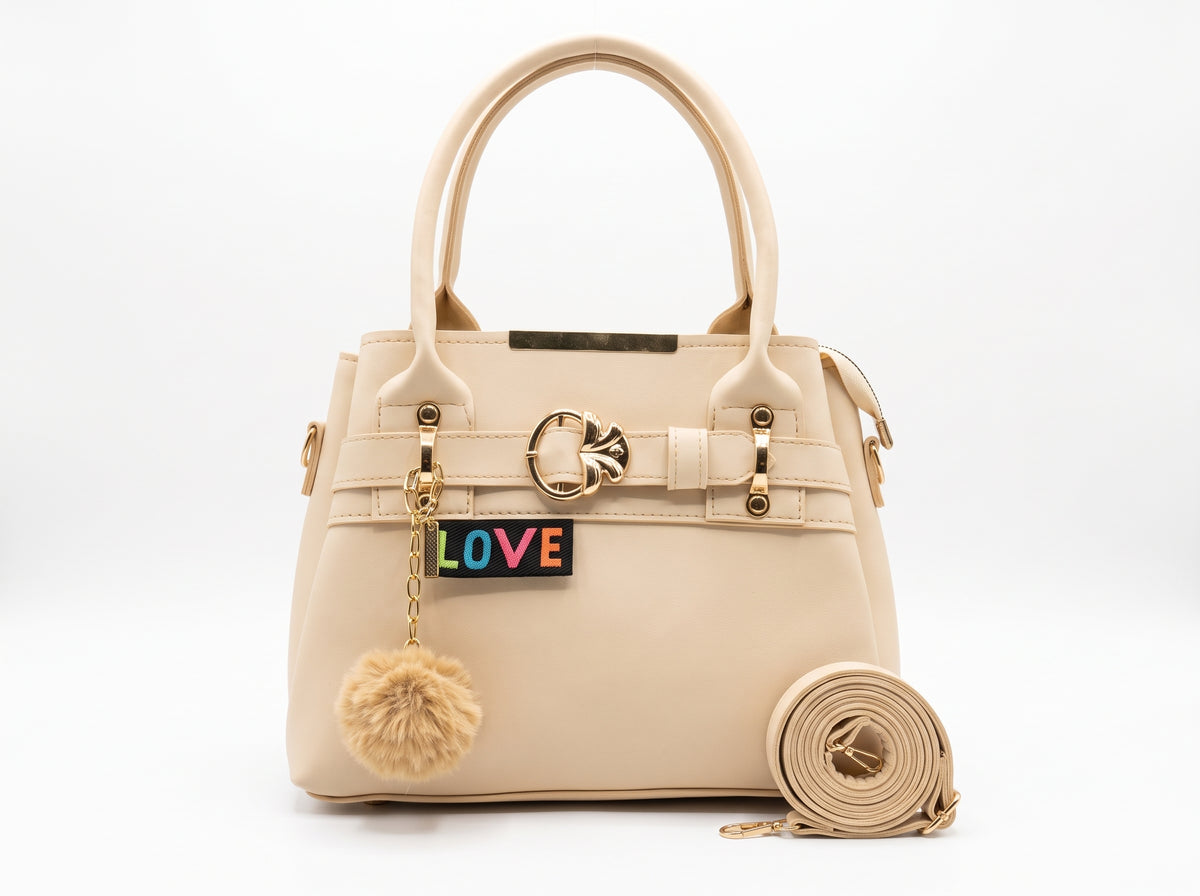 Playful Faux Leather Pom-Pom Charm Tote & Crossbody