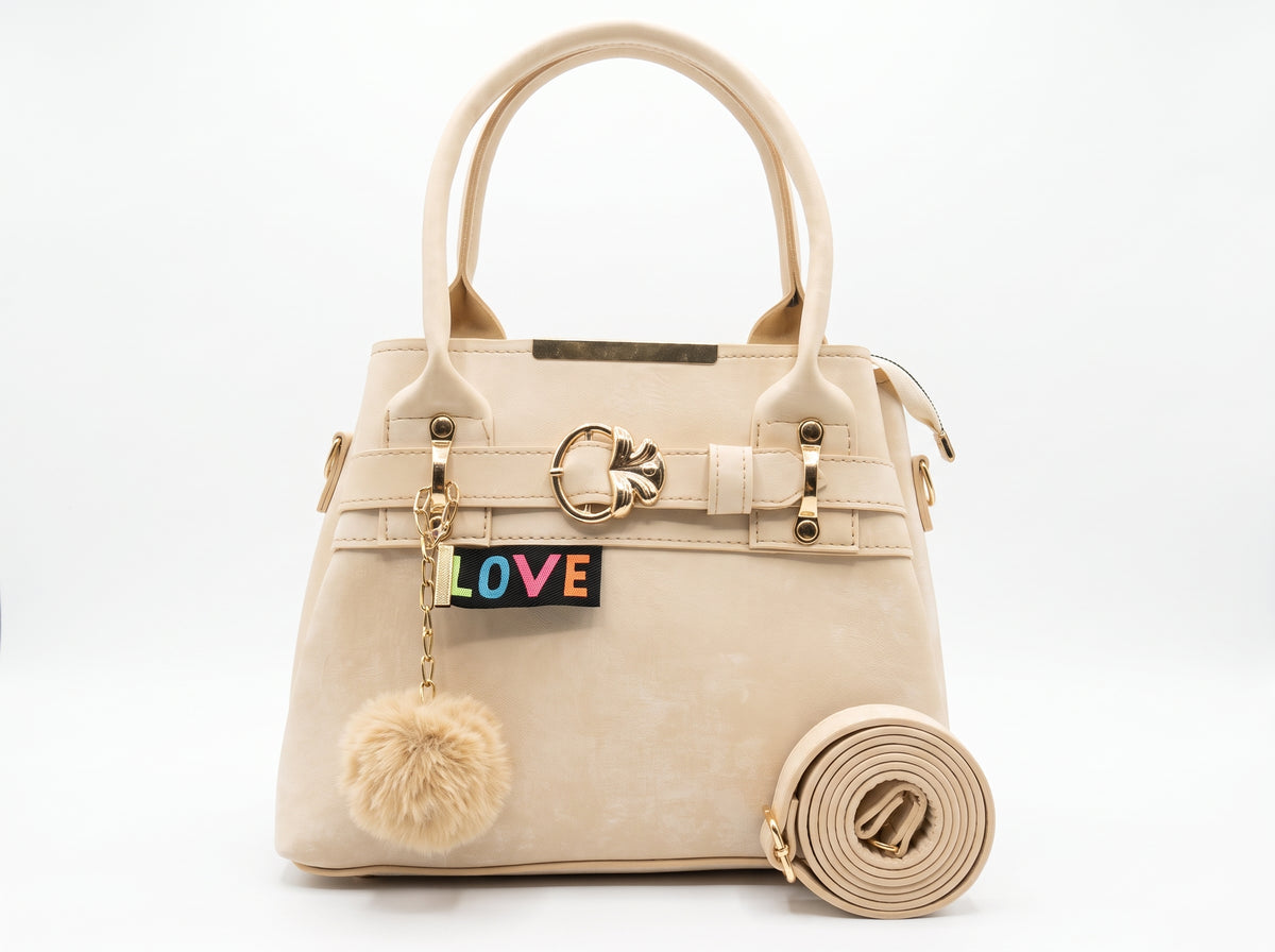 Playful Faux Leather Pom-Pom Charm Tote & Crossbody