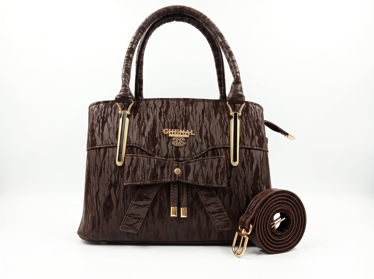 Chocolate Wavy Texture Bow-Front Structured Tote