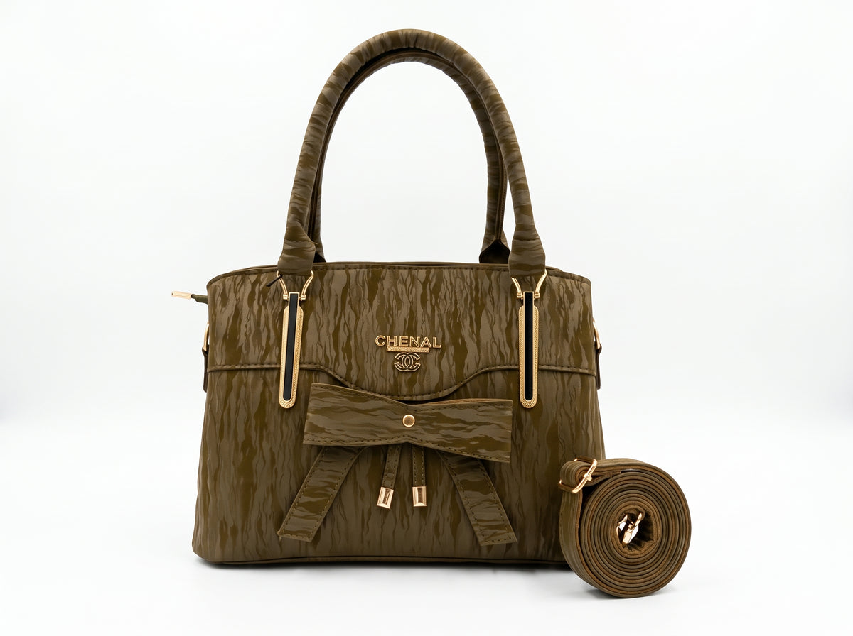 Glossy Wavy Texture Bow-Front Structured Tote