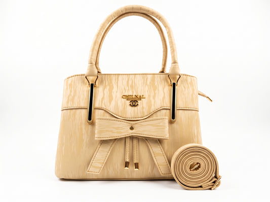 Creamy White Texture Bow-Front Structured Tote