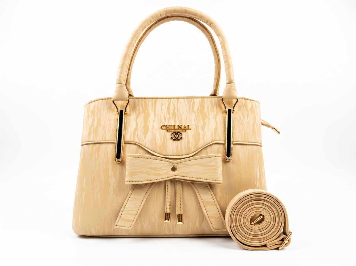 Chocolate Wavy Texture Bow-Front Structured Tote
