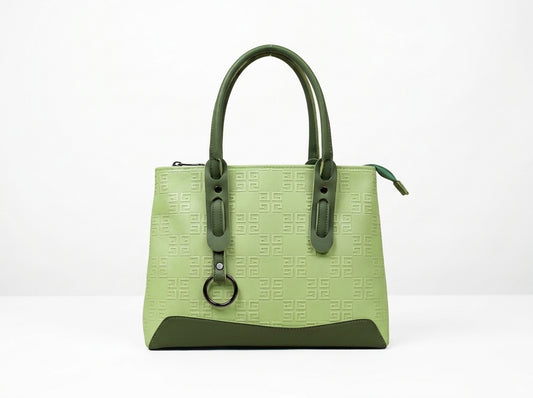 Pistachio Green Geometric Embossed Structured Tote