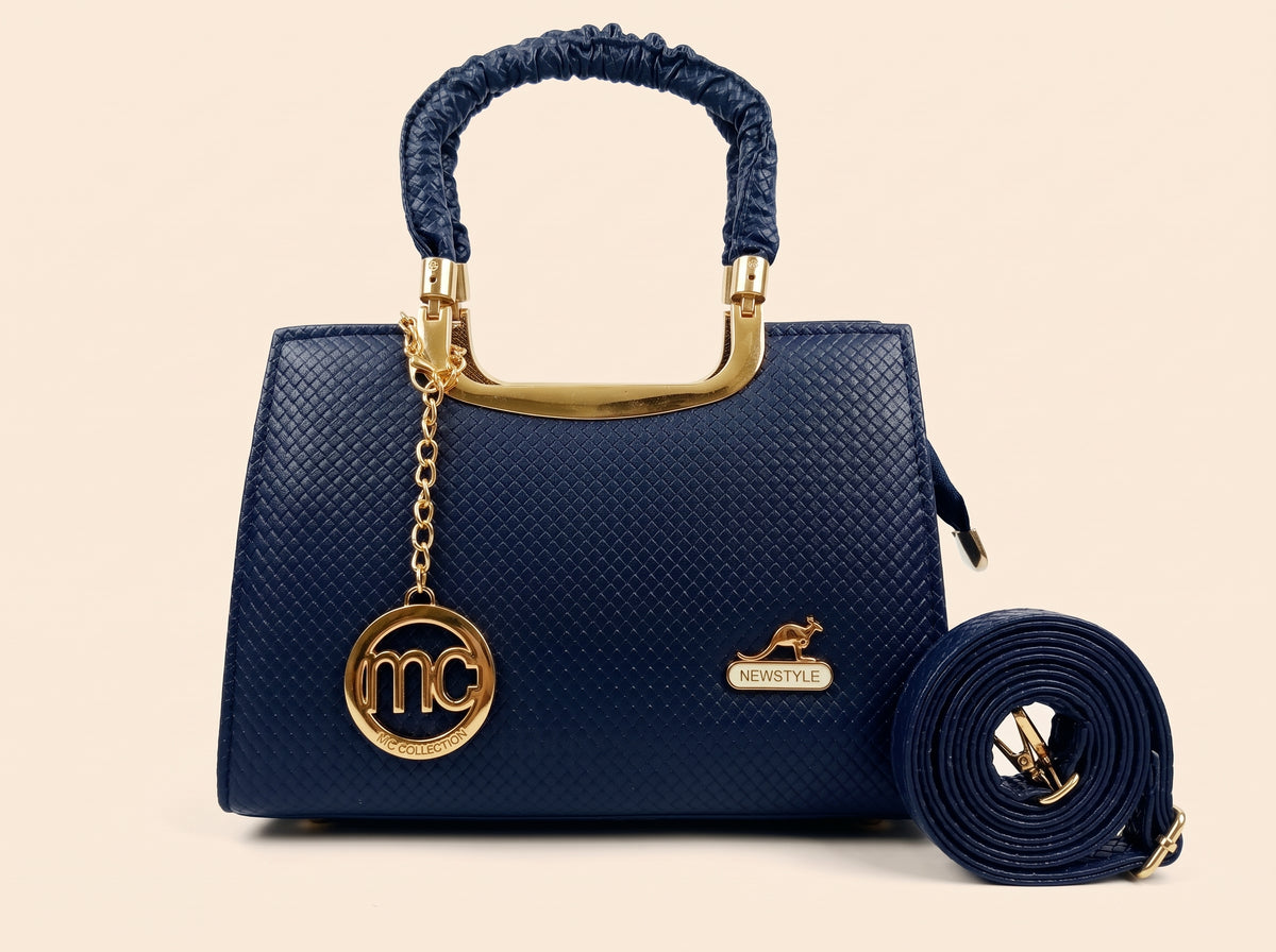 Navy Blue Textured Top Handle & Crossbody Bag