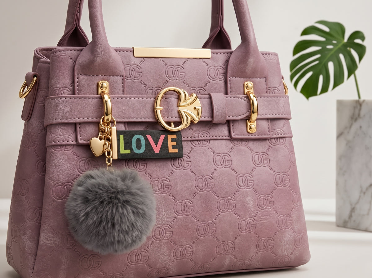 Playful Faux Leather Pom-Pom Charm Tote & Crossbody Bag