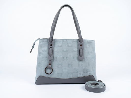 Slate Blue Geometric Embossed Structured Tote