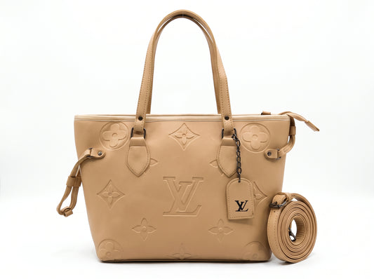 Begie Skin Embossed Pattern Structured Shoulder Tote