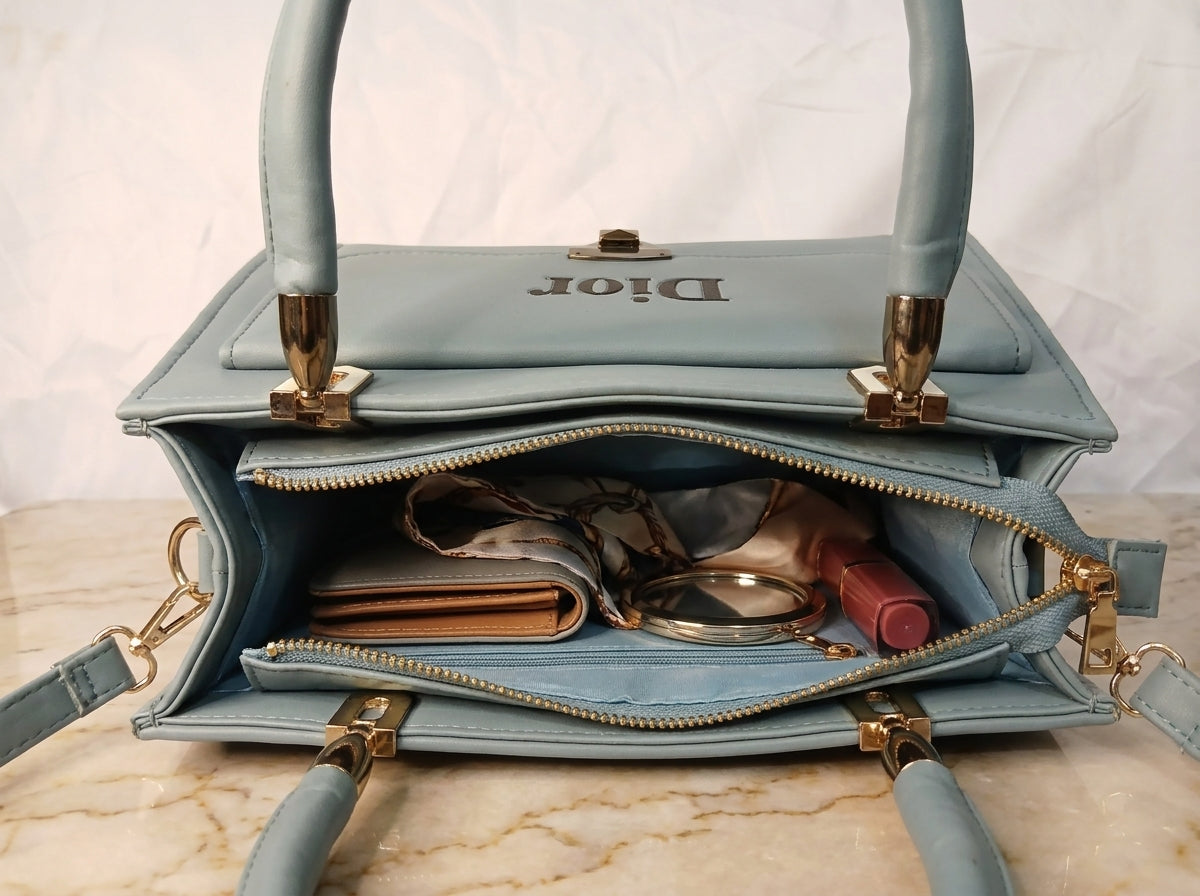 Dusty Blue Structured Flap-Pocket Top Handle & Crossbody Bag