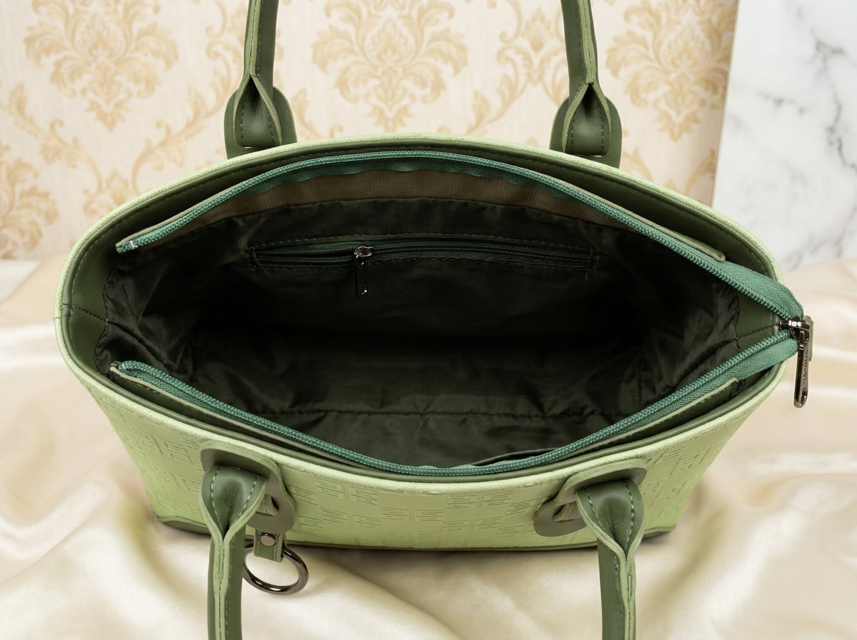 Pistachio Green Geometric Embossed Structured Tote