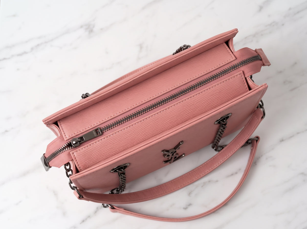 YSL Textured Chain-Strap Structured Tote & Crossbody Bag