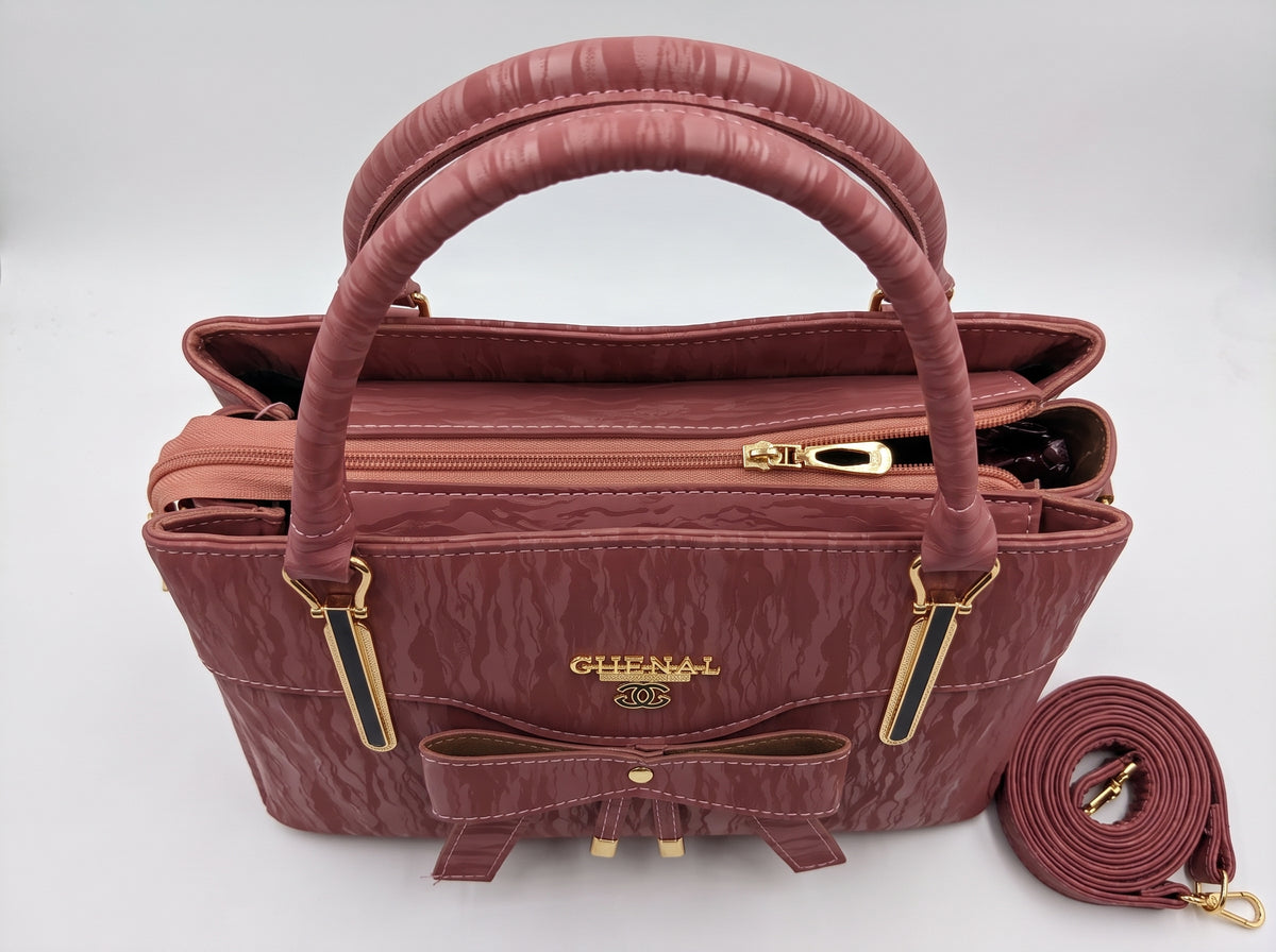 Glossy Wavy Texture Bow-Front Structured Tote