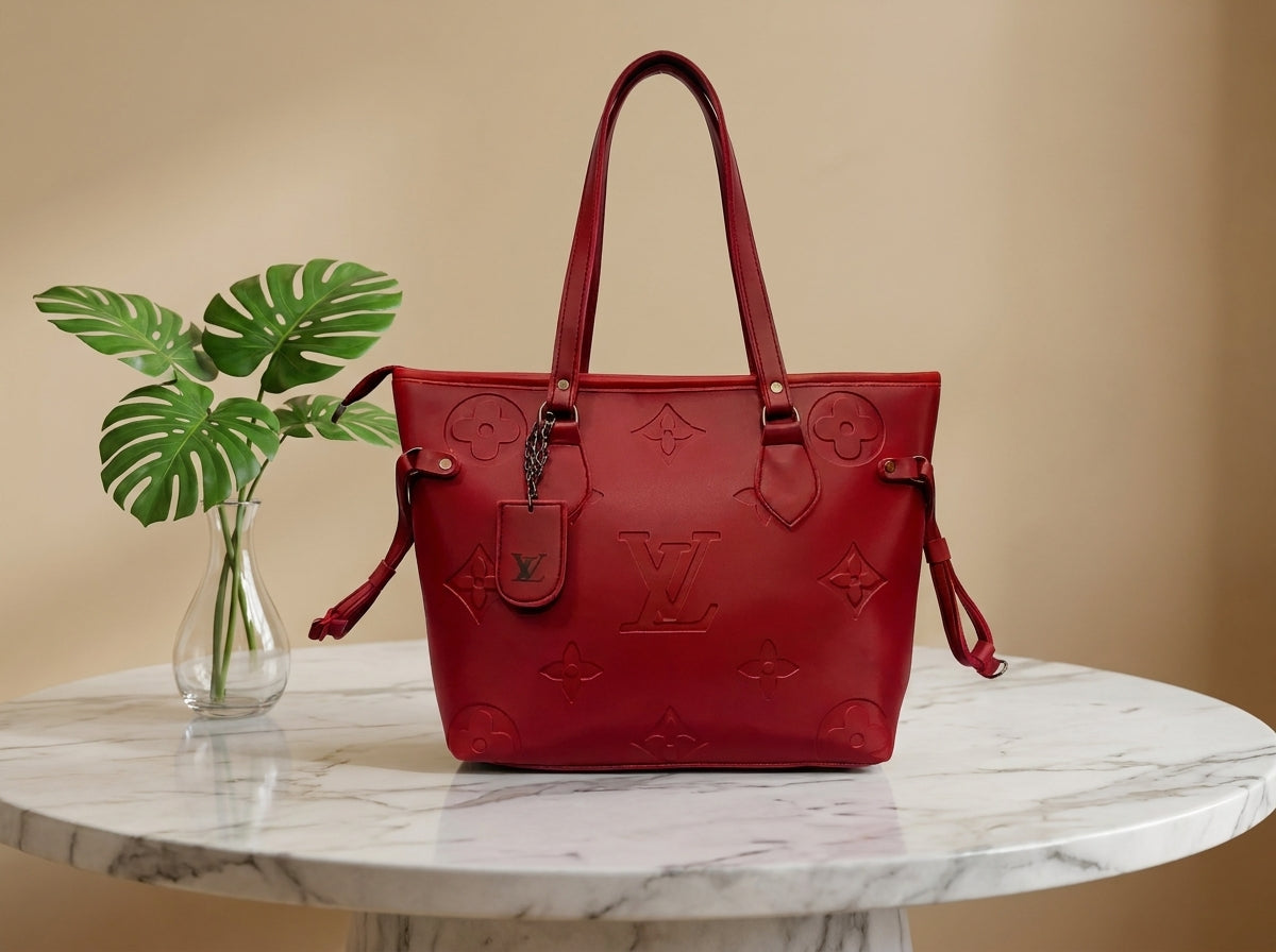 Burgundy Embossed Pattern Structured Shoulder Tote