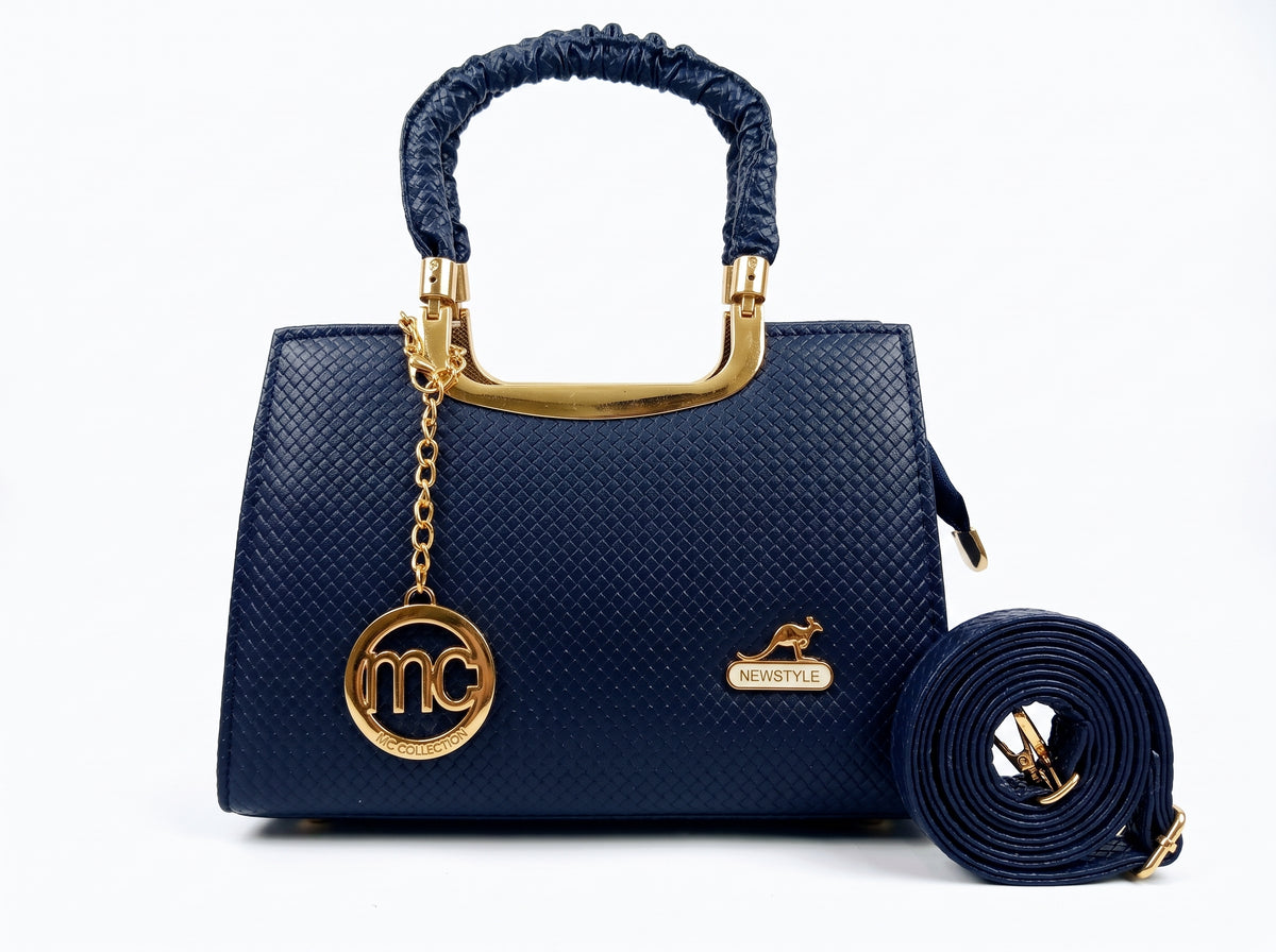 Navy Blue Textured Top Handle & Crossbody Bag