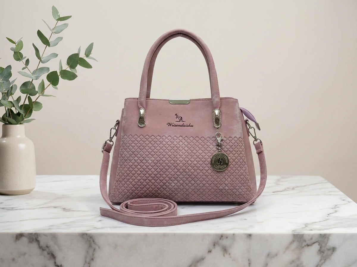 Dusty Rose Quilted Suede Structured Tote & Crossbody