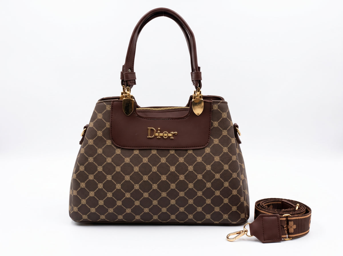 Brown Monogram Pattern Structured Tote & Crossbody Bag