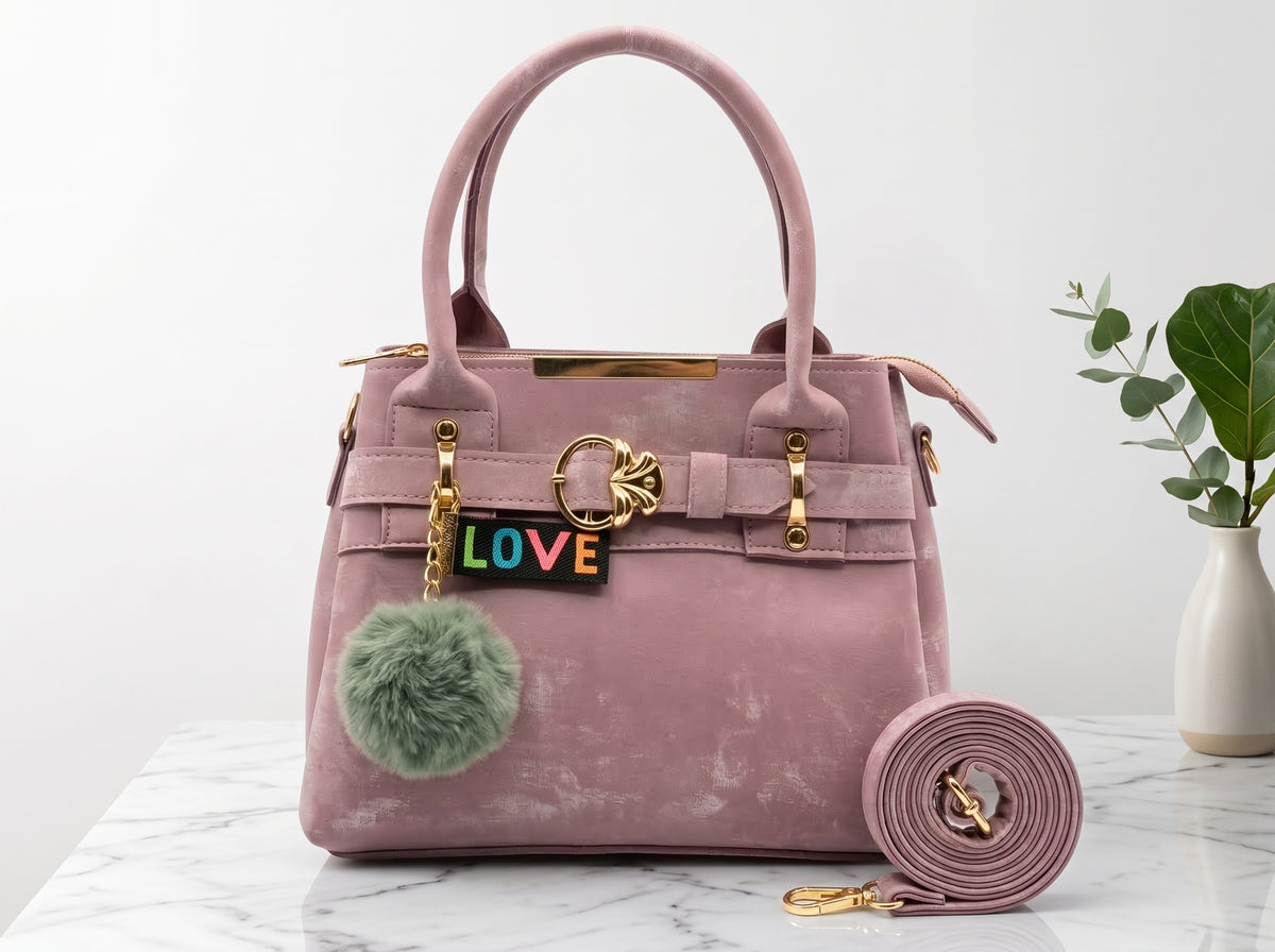 Playful Faux Leather Pom-Pom Charm Tote & Crossbody Bag