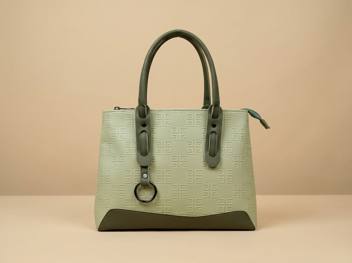Pistachio Green Geometric Embossed Structured Tote