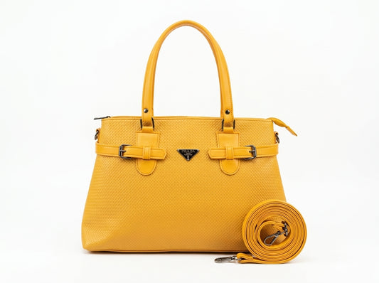 Vibrant Yellow Textured Top Handle Tote & Crossbody