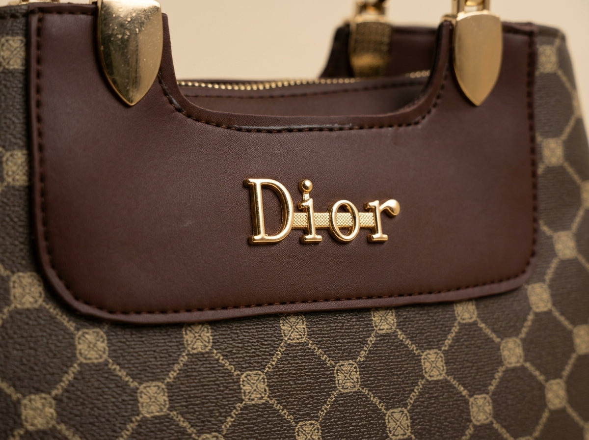 Brown Monogram Pattern Structured Tote & Crossbody Bag