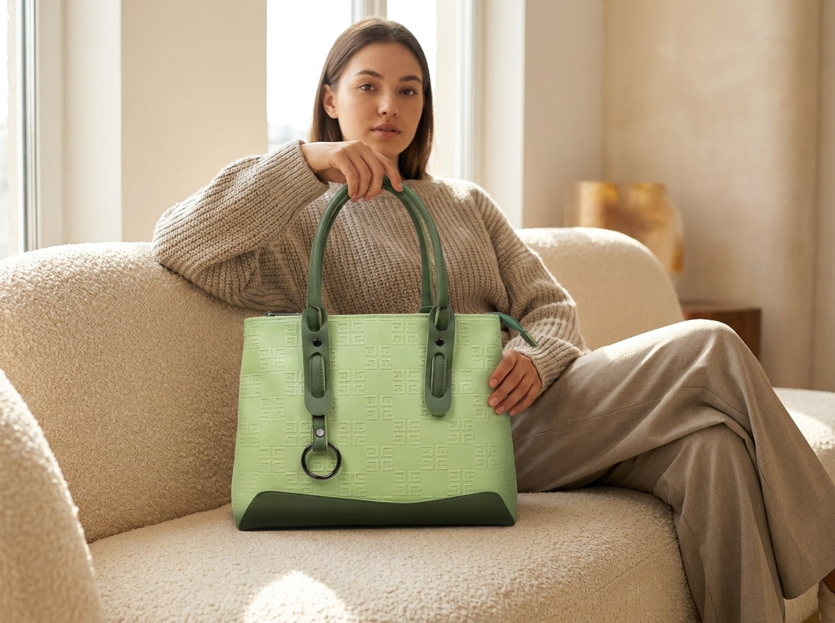 Slate Blue Geometric Embossed Structured Tote