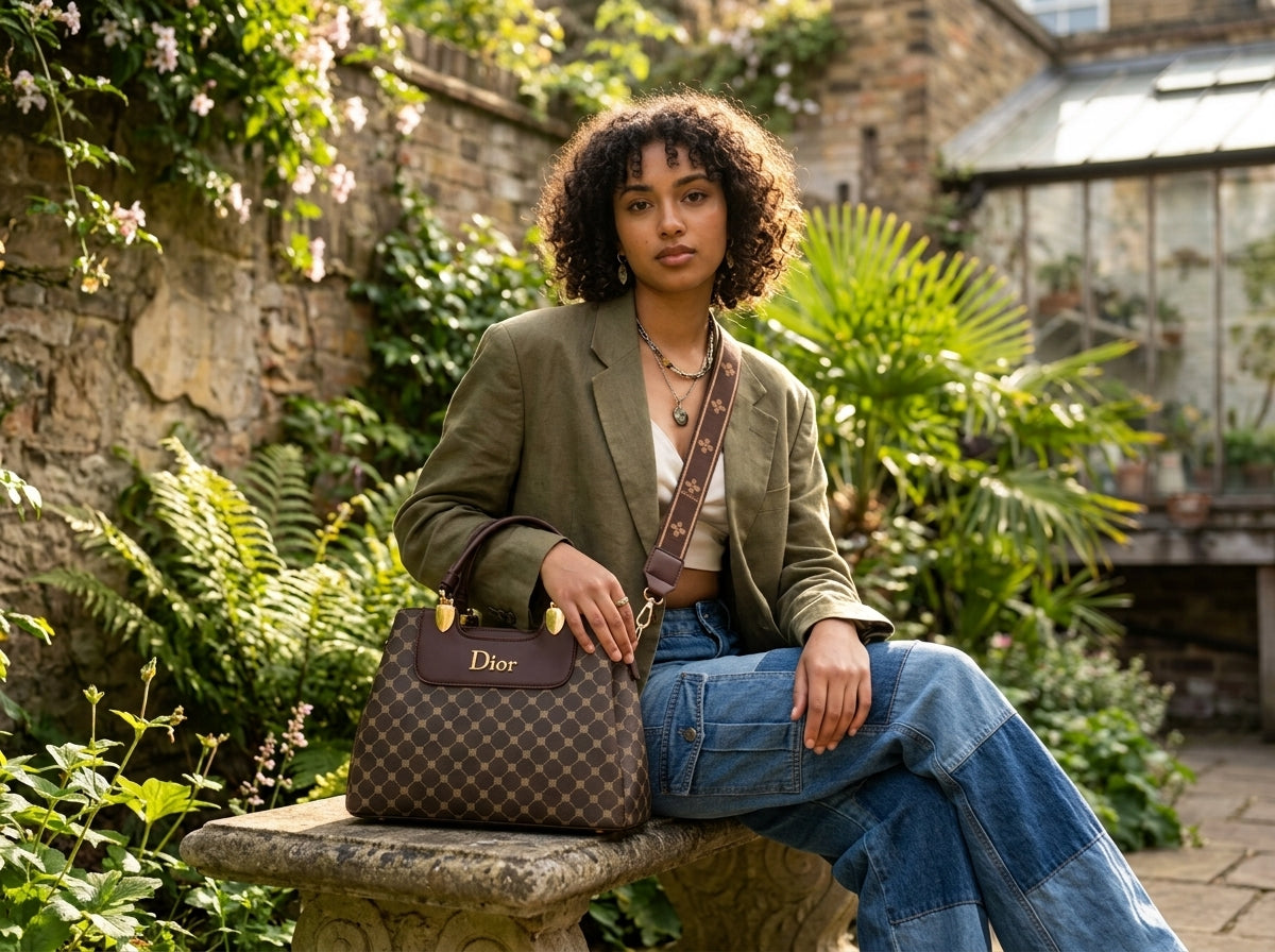 Brown Monogram Pattern Structured Tote & Crossbody Bag