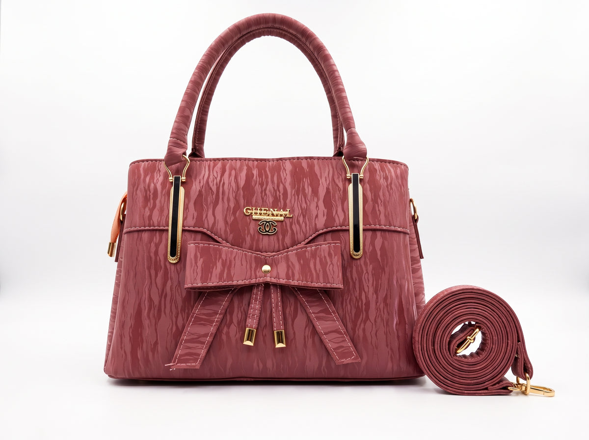Glossy Wavy Texture Bow-Front Structured Tote