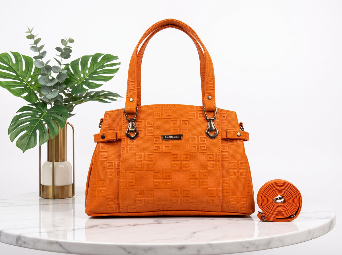 Vibrant Creamy White Embossed Geometric Structured Tote & Shoulder Bag