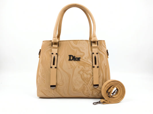 Elegant Beige Marble Print Structured Tote & Hand Bag