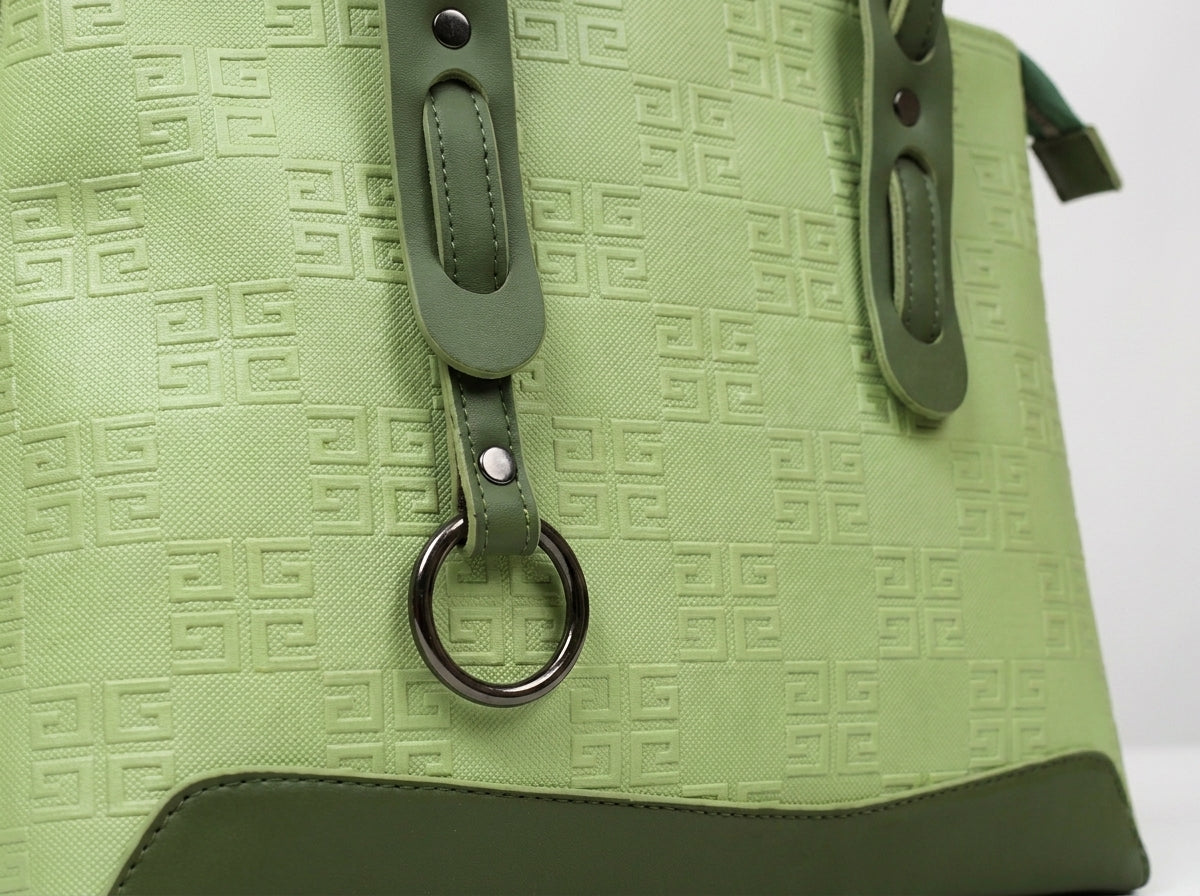 Pistachio Green Geometric Embossed Structured Tote